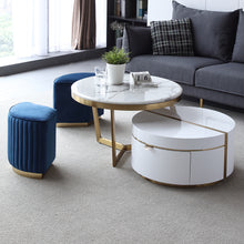 Load image into Gallery viewer, Audrey White Round Coffee Table W/ 1 Drawer &amp; 2 Stools
