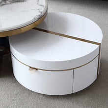 Load image into Gallery viewer, Audrey White Round Coffee Table W/ 1 Drawer &amp; 2 Stools
